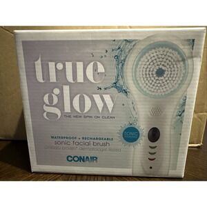 True Glow Sonic Facial Brush By Conair Rechargeable Includes 2 Cleaning‎ Brushes